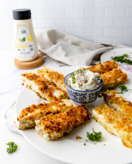 Crispy Tofu Fingers with Cheesey Dipping Sauce